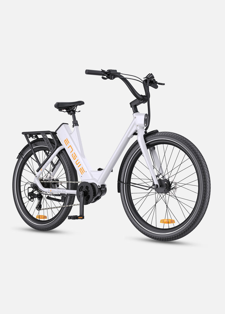 a white engwe p275 st electric commuter bike