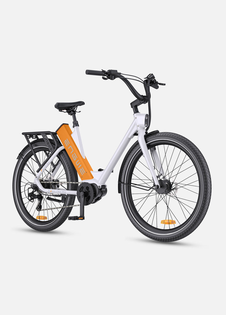 a white-orange engwe p275 st electric commuter bike