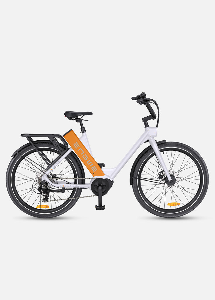 a white-orange engwe p275 st commute e-bike