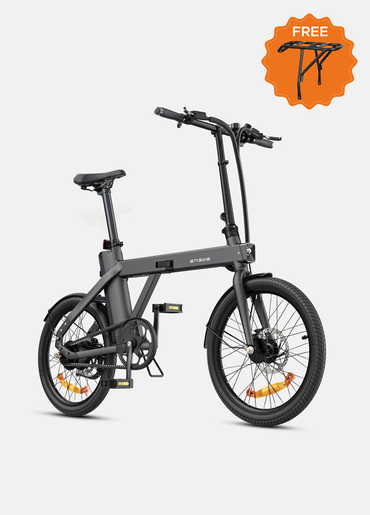 a black engwe p20 e bike for commuter and a rear rack for free