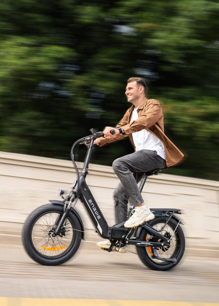 a person riding an engwe l20 3.0 boost urban ebike