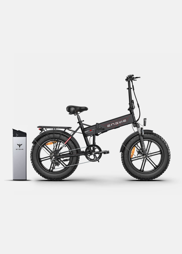 a black engwe ep-2 pro ebike and an extra battery