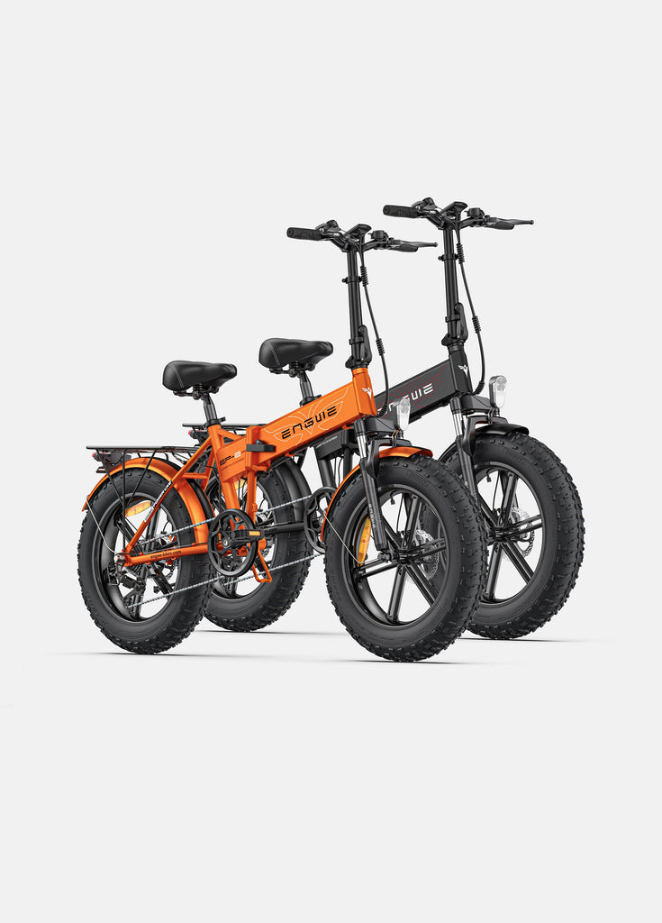 an orange and a black engwe ep-2 pro ebikes